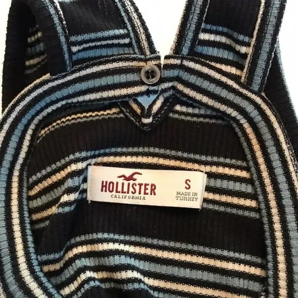 Hollister Womens Striped Ribbed Tank Top Halter Skater Fit & Flare Dress Small - Picture 10 of 12